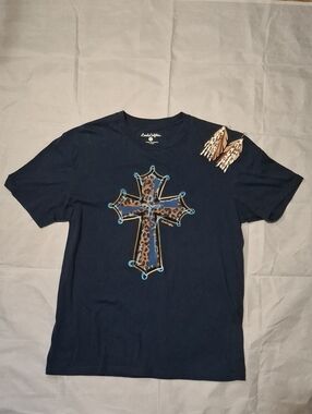 Black Kids Graphic Cross Tee with Leopard Accent